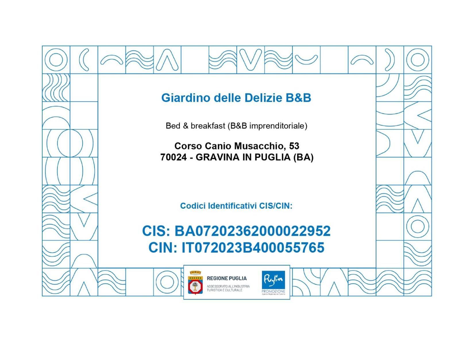 B&B Giardino Delle Delizie กราวีนา อิน ปูเลีย ภายนอก รูปภาพ